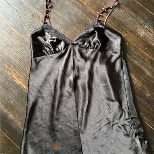 Victoria's Secret Black Satin Chemise with Pink Details
